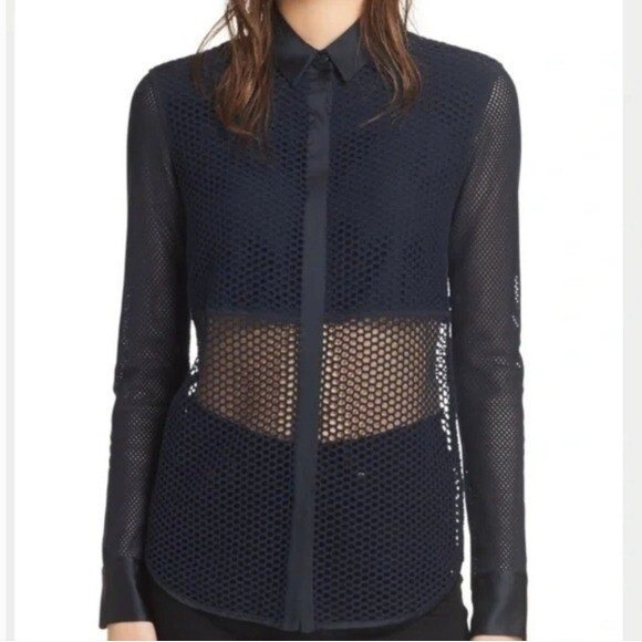rag & bone Tops - $350 Rag Bone New York Luna Women Sheer Mesh Button Down Shirt Navy Size Small